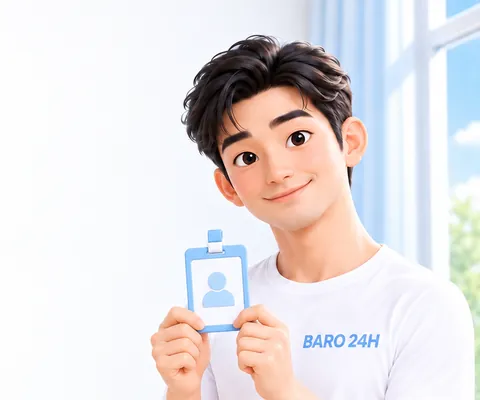 본인 명의 신분증을 보여 주는 3D 인물